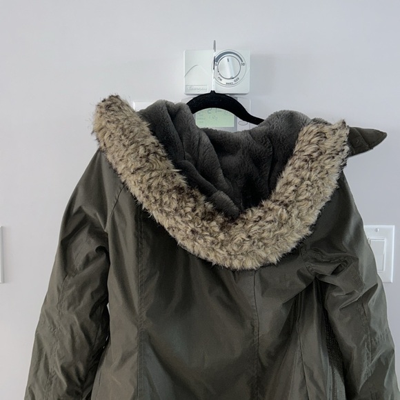 TNA Avoriaz Coat Army Green Mid-Length Goose-Down Lined Parka Jacket - Picture 14 of 16